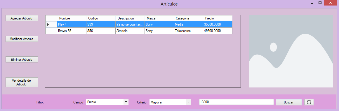 Filtro de articulos
